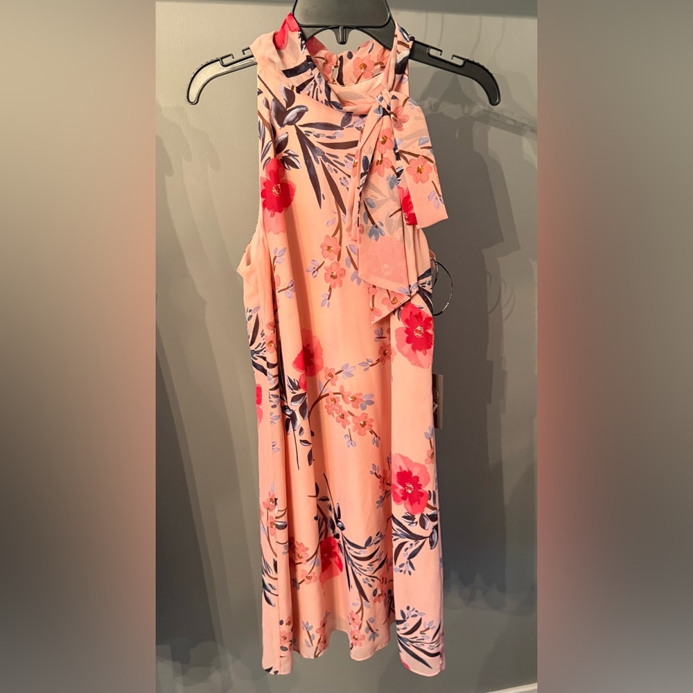Vince Camuto Pink Asymmetrical Flutter Sleeve Midi Dress